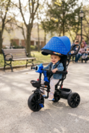 Blue Baby Tricycle with Canopy and Storage Baskets