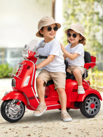 Kids Ride-On Electric Scooter – Red Vespa Style, 3 Wheel